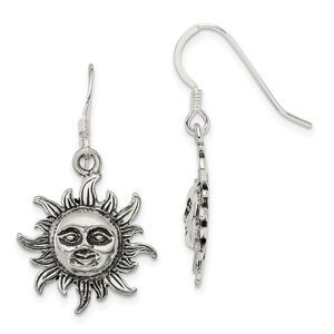 17mm Antiqued Sun Dangle Earrings in Sterling Silver